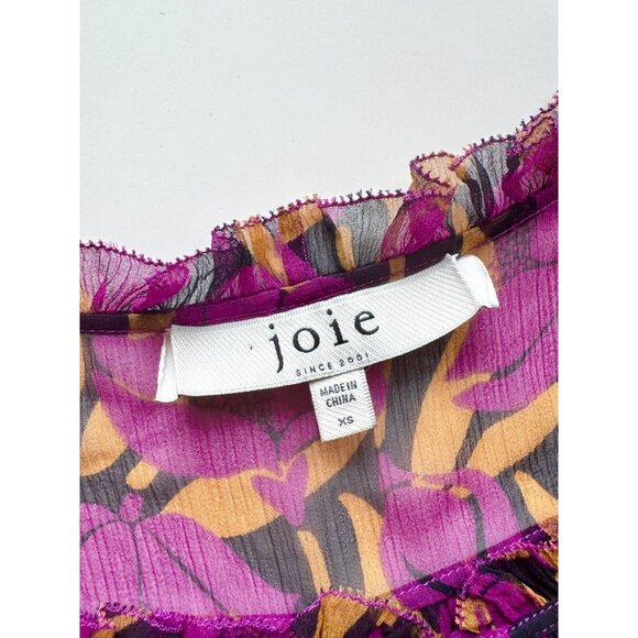 JOIE Asseline Purple Floral Print Crinkle Silk Peplum Tie Blouse Top, Size XS - Picture 8 of 9